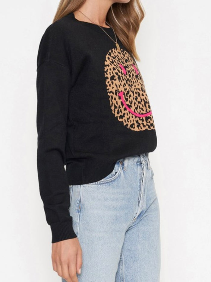 LEopard Happy Face Sweater