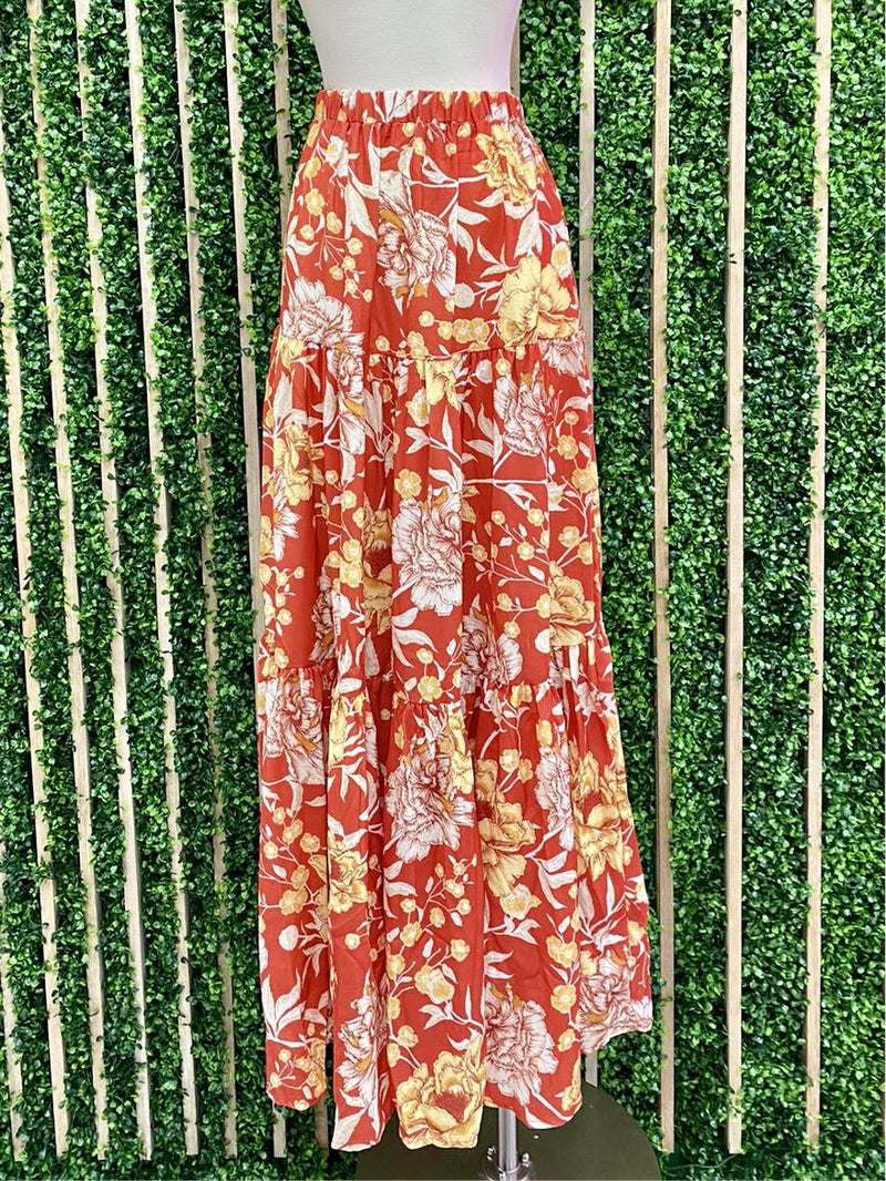 Rust Floral Maxi Skirt