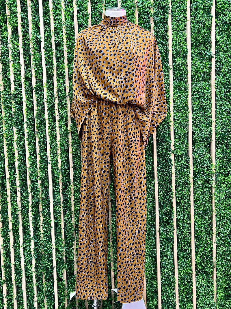 Camel Print High Neck Jumpsuit