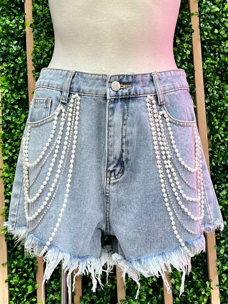 Pearl Drape Denim Short