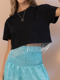 Rhinestone Fringe Crop Shirt