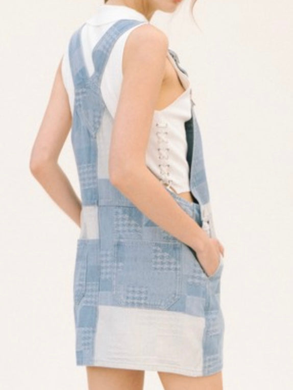 Denim Patchwork Skirt Overall