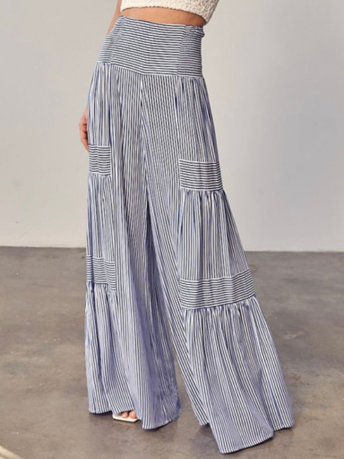 Stripe Tiered Wide Leg Palazzo