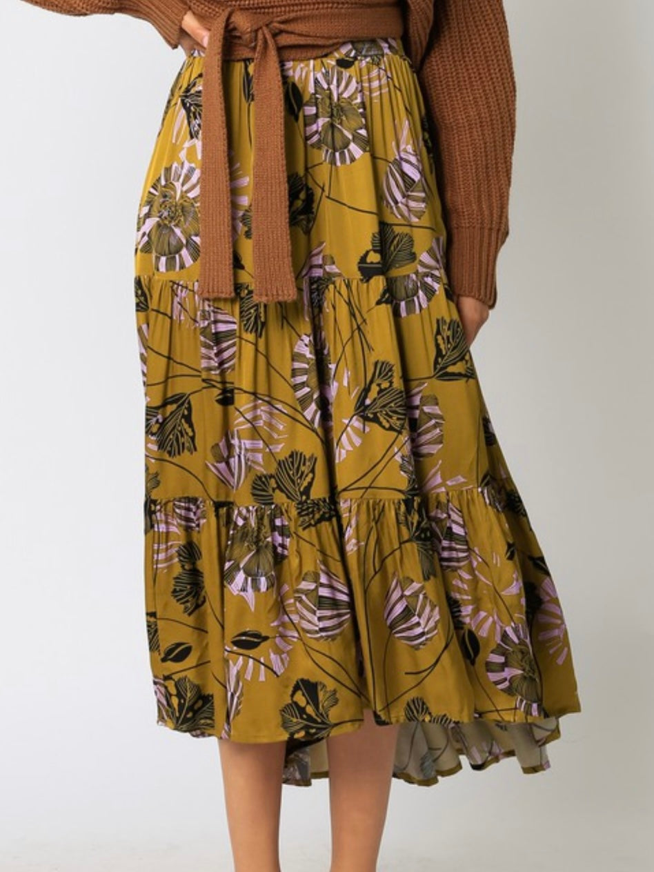 Olive Floral Midi Skirt
