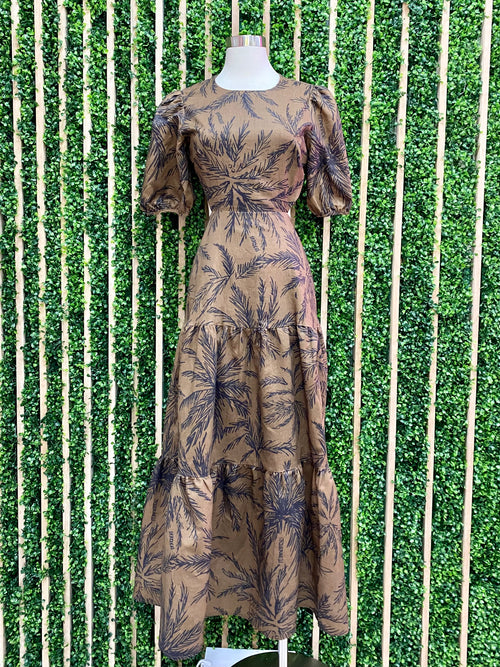 Exquisite Brown Palm Tree Midi Dress