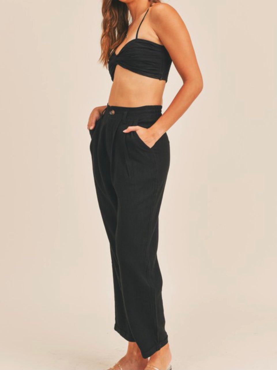 Linen Crop Top Pant Set