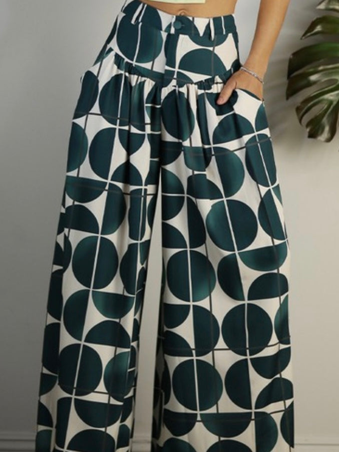 Dark Green GEo Wide Leg Pants