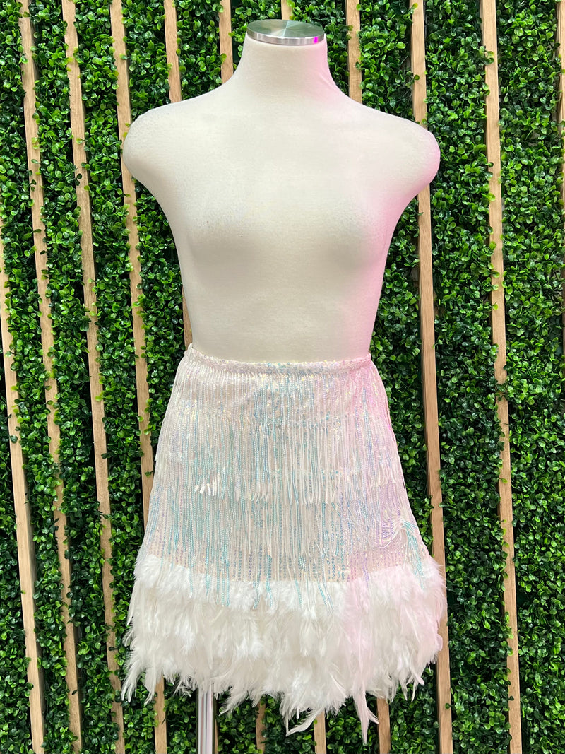 Iridescent Feather Sequin Short Skirt