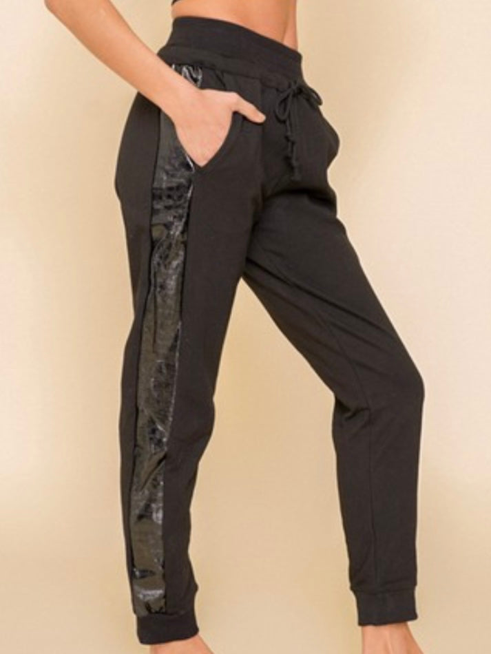 Faux Leather Side Panel Jogger Set