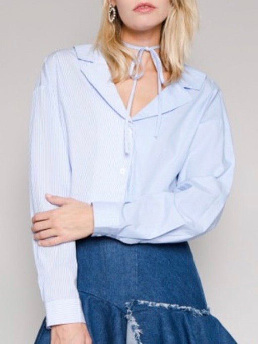 Blue Striped Button Down Blouse