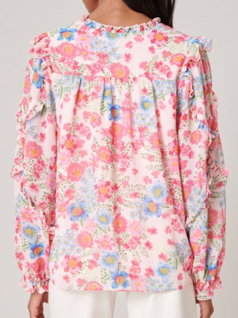 Pink Floral Long Sleeve Blouse