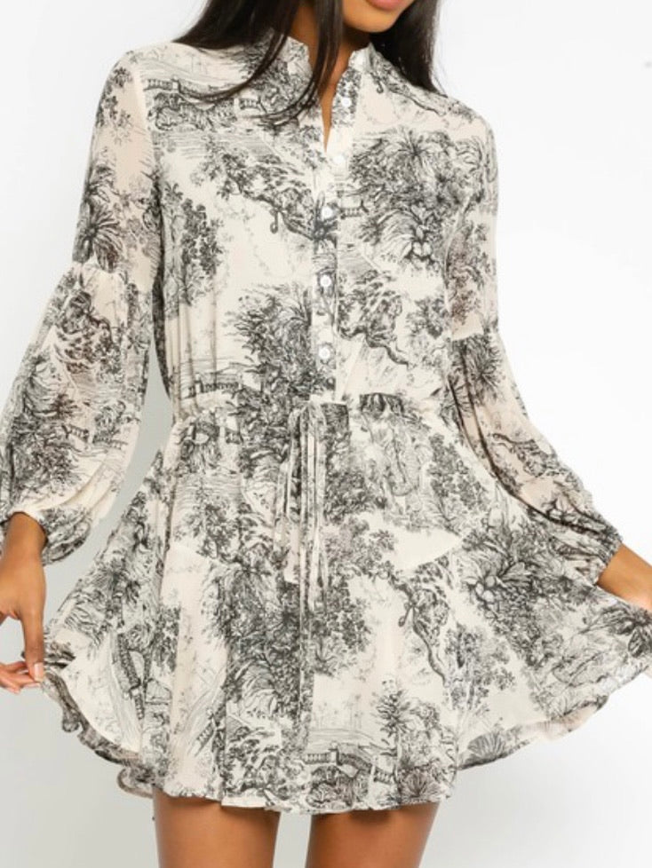 Beige Paisley Drawstring Dress