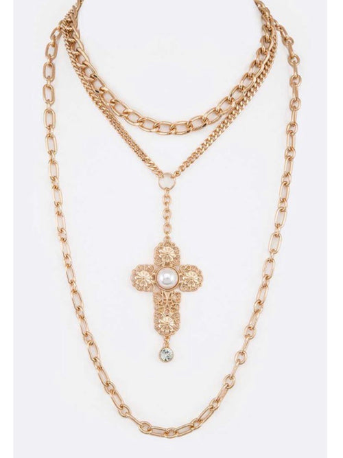 Gold Cross Pendant Layer Necklace
