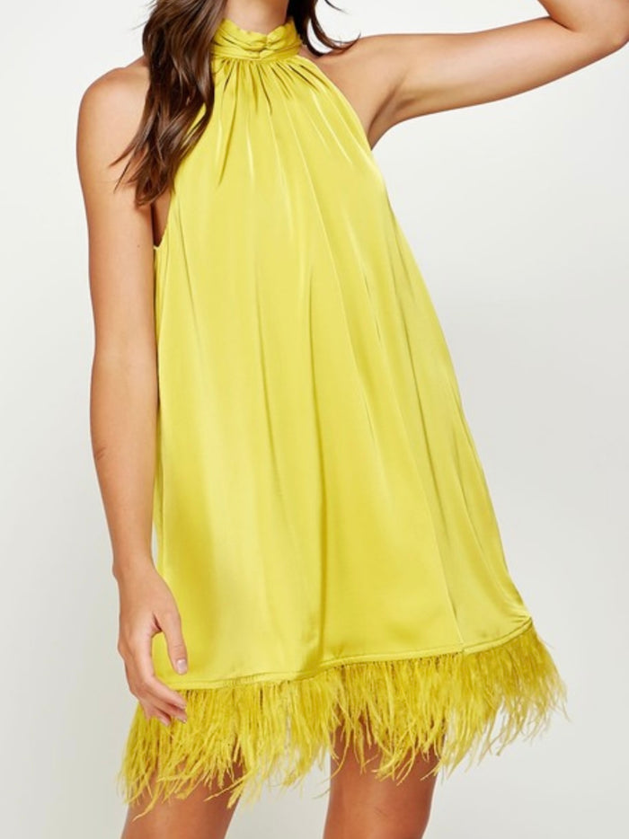 Halter Neck Feather Trim Dress