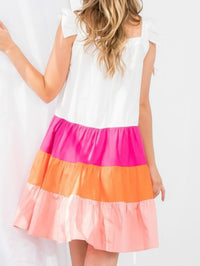 Angel Sleeve Color Blocked Short Dress