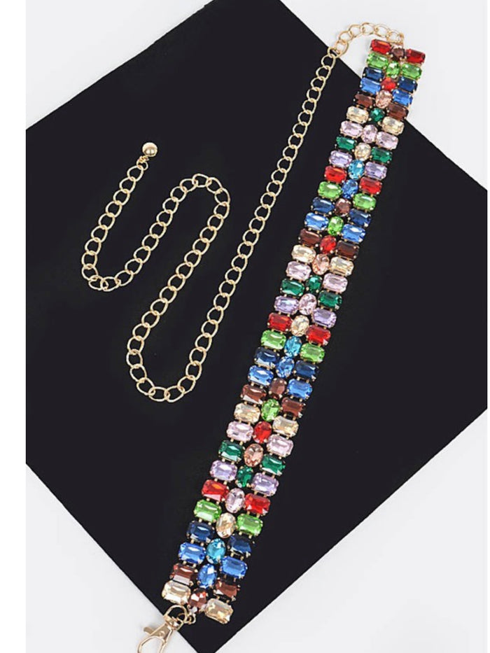 Multi Rhinestone Waist Belt