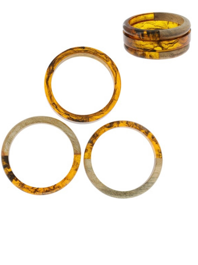 Wood Acrylic Marble Bangle Set