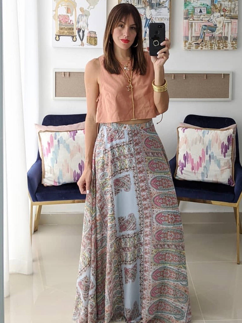 Blue Pink Paisley Maxi Skirt