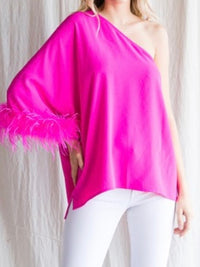 Hot Pink One Shoulder Feather Top