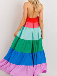 Multicolor Block Halter Maxi Dress