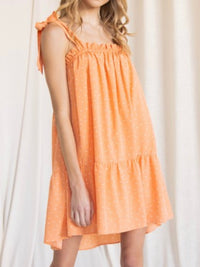 Tangerine Dots Shoulder Tie Short Dress