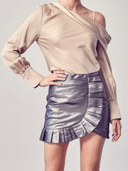 Metallic Side Ruffle Mini Skirt