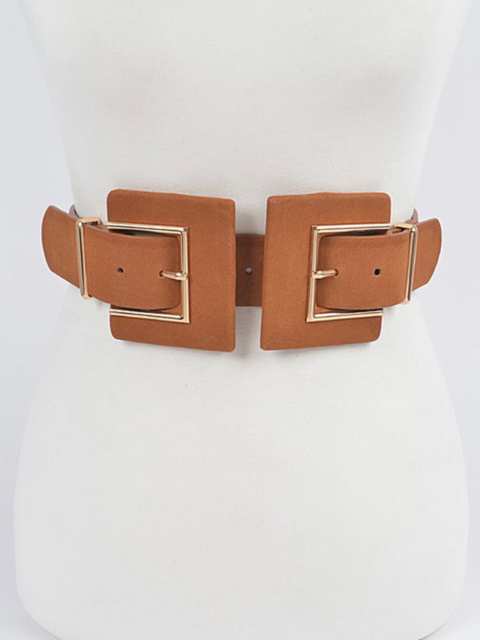 Double Buckle Faux Suede Belt