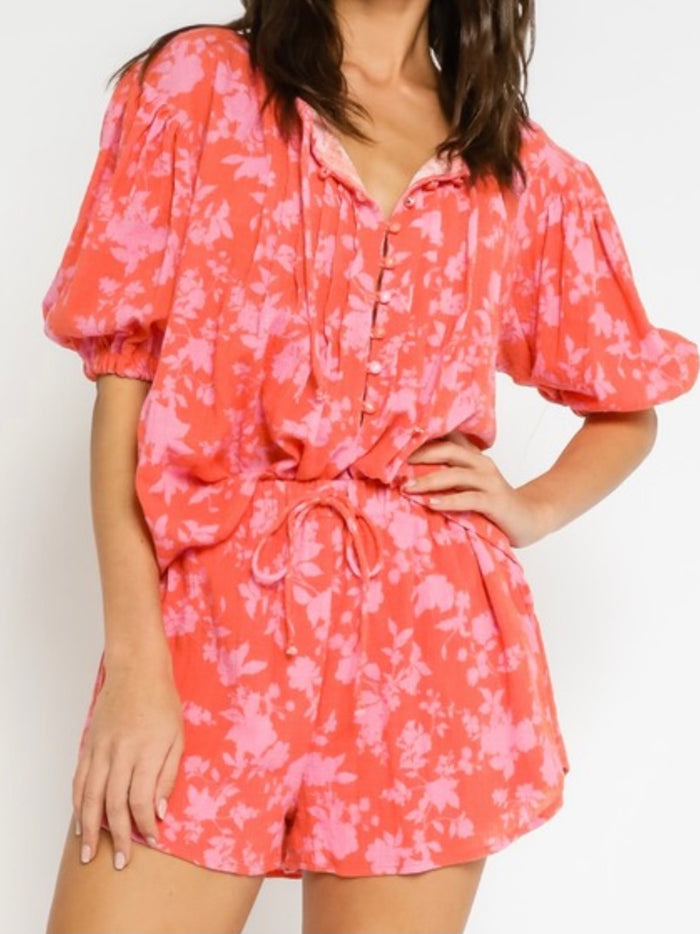 Coral PinK Floral Short Pant Set