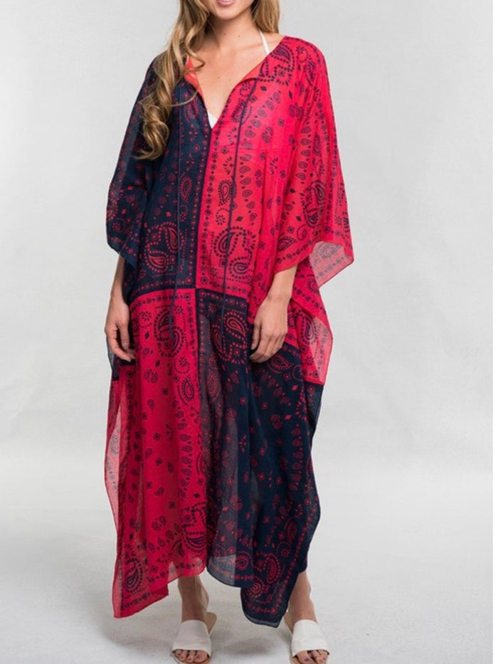 Red Navy Bandana Print Kaftan