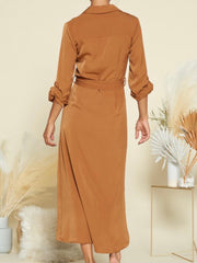 Brown Blouse Midi Dress