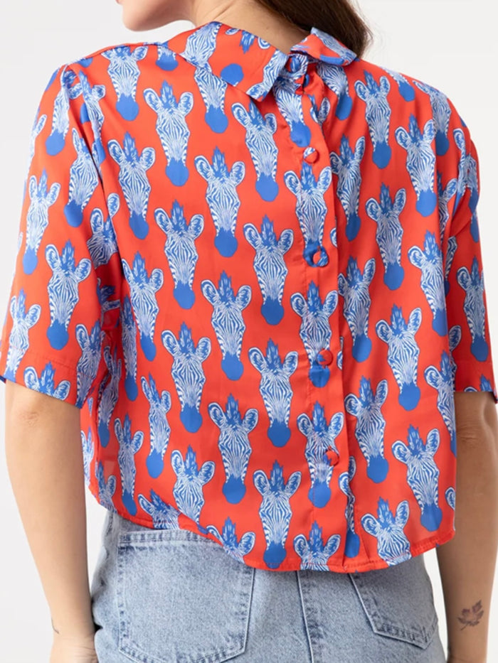Red Blue Zebra Satin Blouse