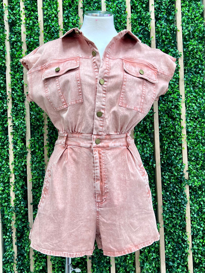 Peach Acid Wash Romper