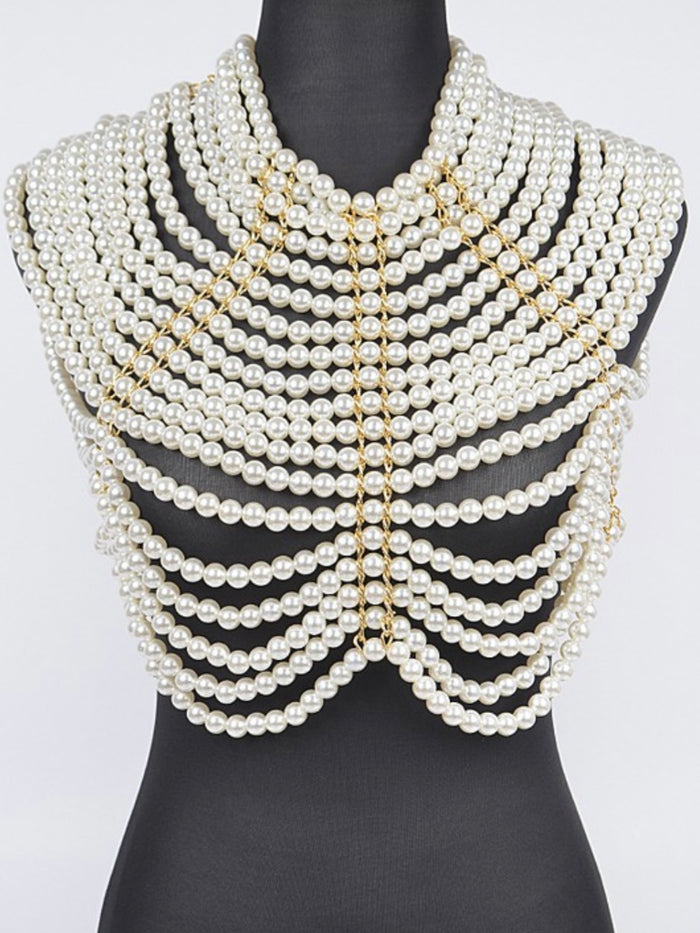 Cream Faux Pearl Necklace Top