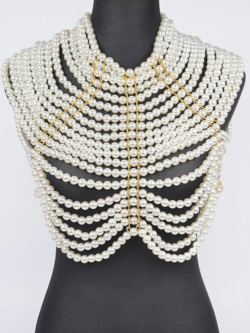 Cream Faux Pearl Necklace Top