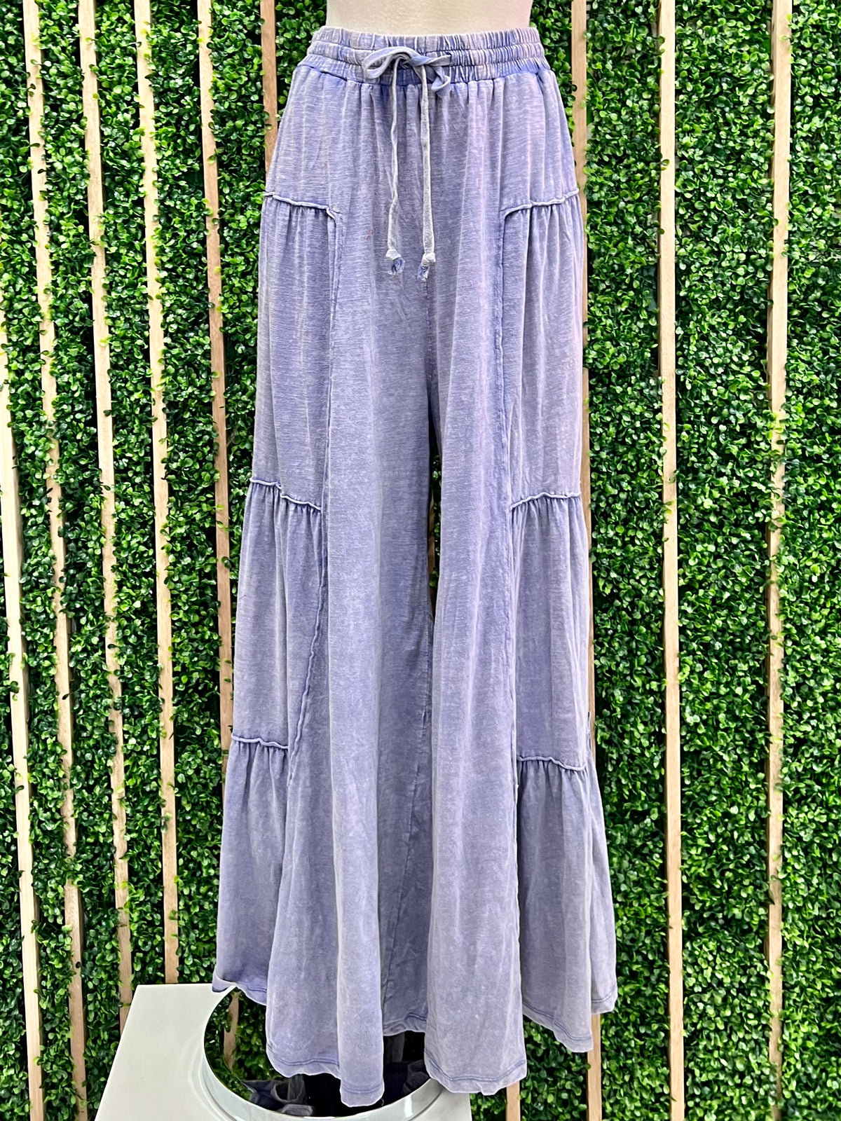 Acid Wash Tiered Wide Leg Pant