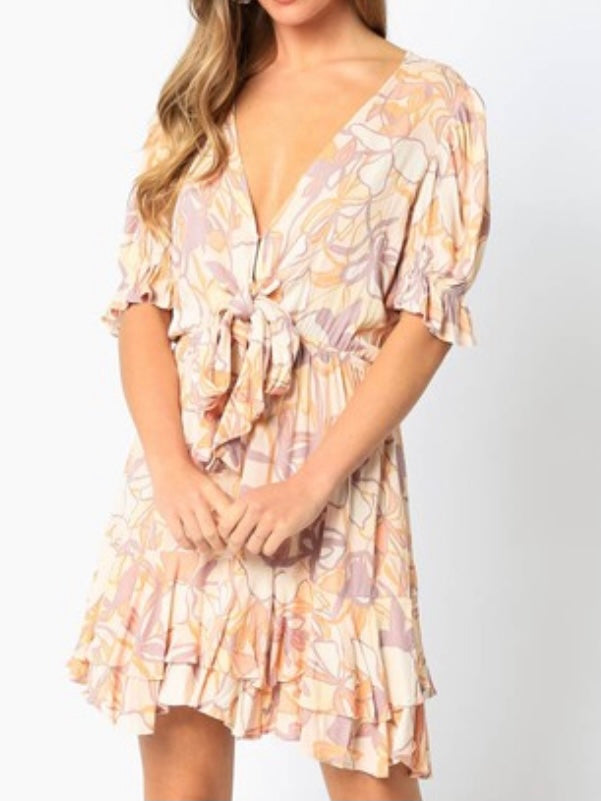 Blush Floral Front Tie Short Dress