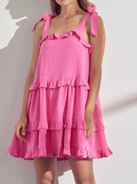 TIe Shoulder Straps Tiered Short Dress