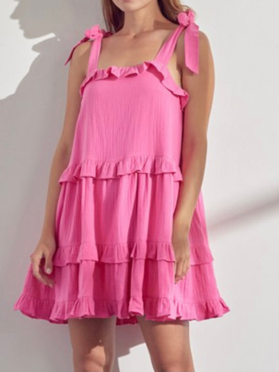 TIe Shoulder Straps Tiered Short Dress