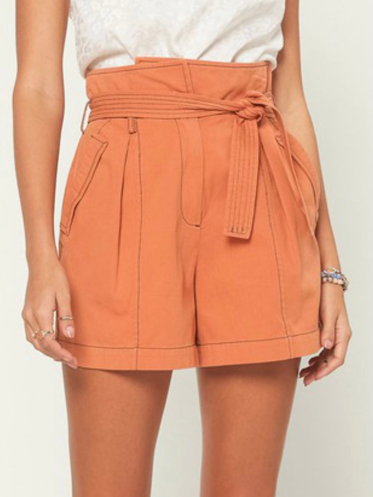 Contrast Stitch High Waist Shorts