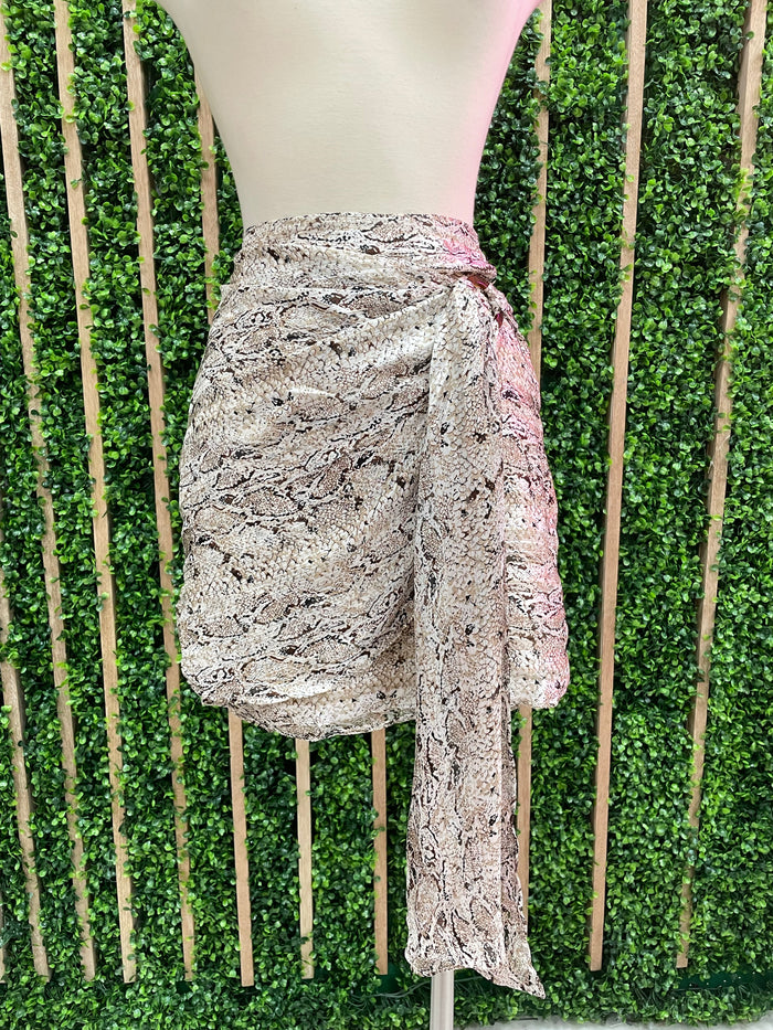 Brown Snake Ruched Mini Skirt