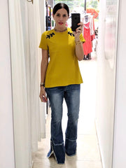 Mustard Lace Up Sleeve Top
