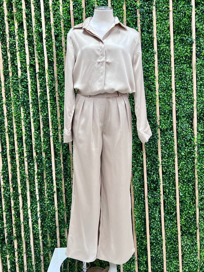 Exquisite Beige Wide Leg Pant