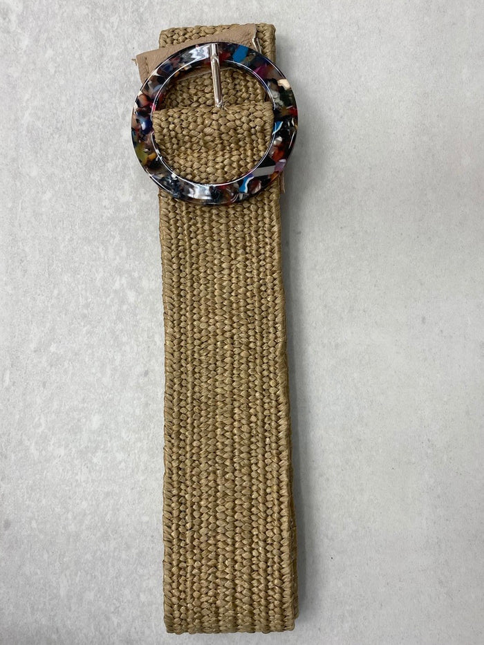 Tortoise Raffia Elastic Belt