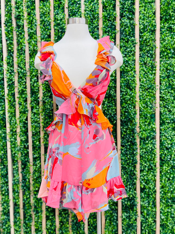 Orange Multi Print Cutout Romper