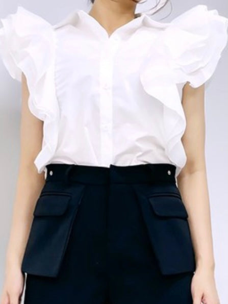 Ruffle Sleeve Button Down Blouse