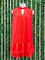 Red High Neck Tiered Short Dress