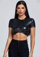 Pleather Knot Crop Top