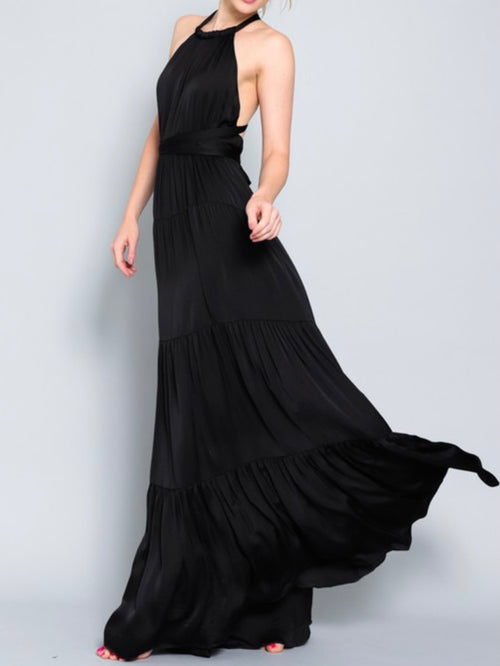 Black Tiered Halter Maxi Dress