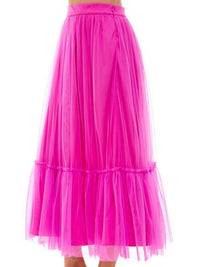 Magenta Tulle Midi Skirt