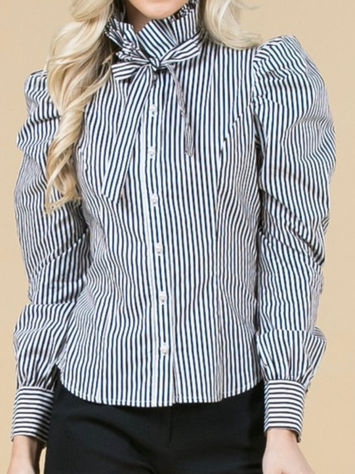 Striped High Collar Blouse